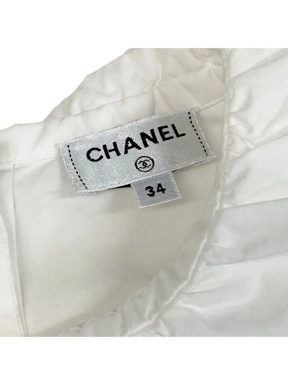 Chanel Frill Neck Sleeveless Shirt Back Button 34 White Cotton